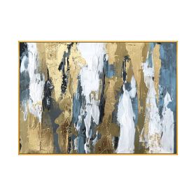 Abstract Gold Foil Block Painting Beige Poster Modern Golden Wall Art Picture for Living Room Navy Decor Big Size Tableaux (size: 90x120cm)