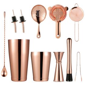 Cross border Stainless Steel Wine Blender Set Cocktail Wine Blending Tool Set Shaker Bar Supplies 10 Pieces (Specifications: Wine mixing set (10 pieces) [rose gold])