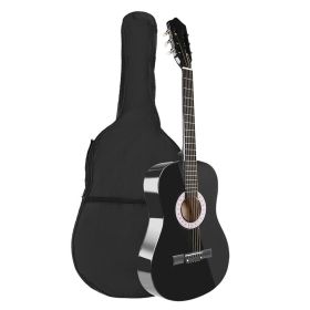 38" Acoustic Beginners Guitar with Guitar Bag Strap Tuner Extra String Set Kids Gift (Color: Black)