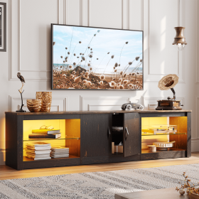 LED TV Stand for TVs up to 75" Entertainment Center for Living Room (Color: Black, Material: P2 particle board)