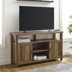 Manor Park Farmhouse Tall TV Stand for TVs up to 65" (Color: Reclaimed Barnwood, Material: Metal, Steel, MDF Wood)