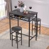 3-Piece Bar Table Set; Counter Height Dining Table Set Kitchen Pub Bistro Table with 2 Stools and Open Storage Rack