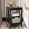 Set of 2 Multifunctional 3-Tier Nightstand Sofa Side Table with Reinforced Bars and Stable Structure