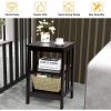 Set of 2 Multifunctional 3-Tier Nightstand Sofa Side Table with Reinforced Bars and Stable Structure