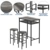 3-Piece Bar Table Set; Counter Height Dining Table Set Kitchen Pub Bistro Table with 2 Stools and Open Storage Rack