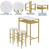 3-Piece Bar Table Set; Counter Height Dining Table Set Kitchen Pub Bistro Table with 2 Stools and Open Storage Rack