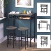 3-Piece Bar Table Set; Counter Height Dining Table Set Kitchen Pub Bistro Table with 2 Stools and Open Storage Rack